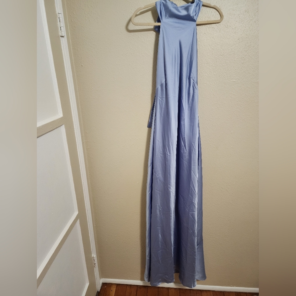 Show Me Your MuMu Lisa Maxi Steel Blue Luxe Satin Dress L Wedding Party Prom - Picture 9 of 13